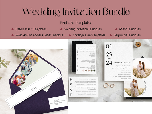 Minimalist Photo Wedding Invitation Suite with Envelope Decorative Templates, Printable Templates