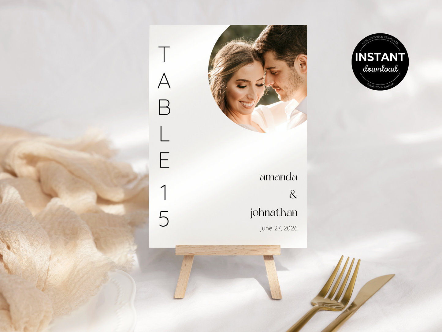 Minimalist Photo Wedding Table Number Template, Printable Templates