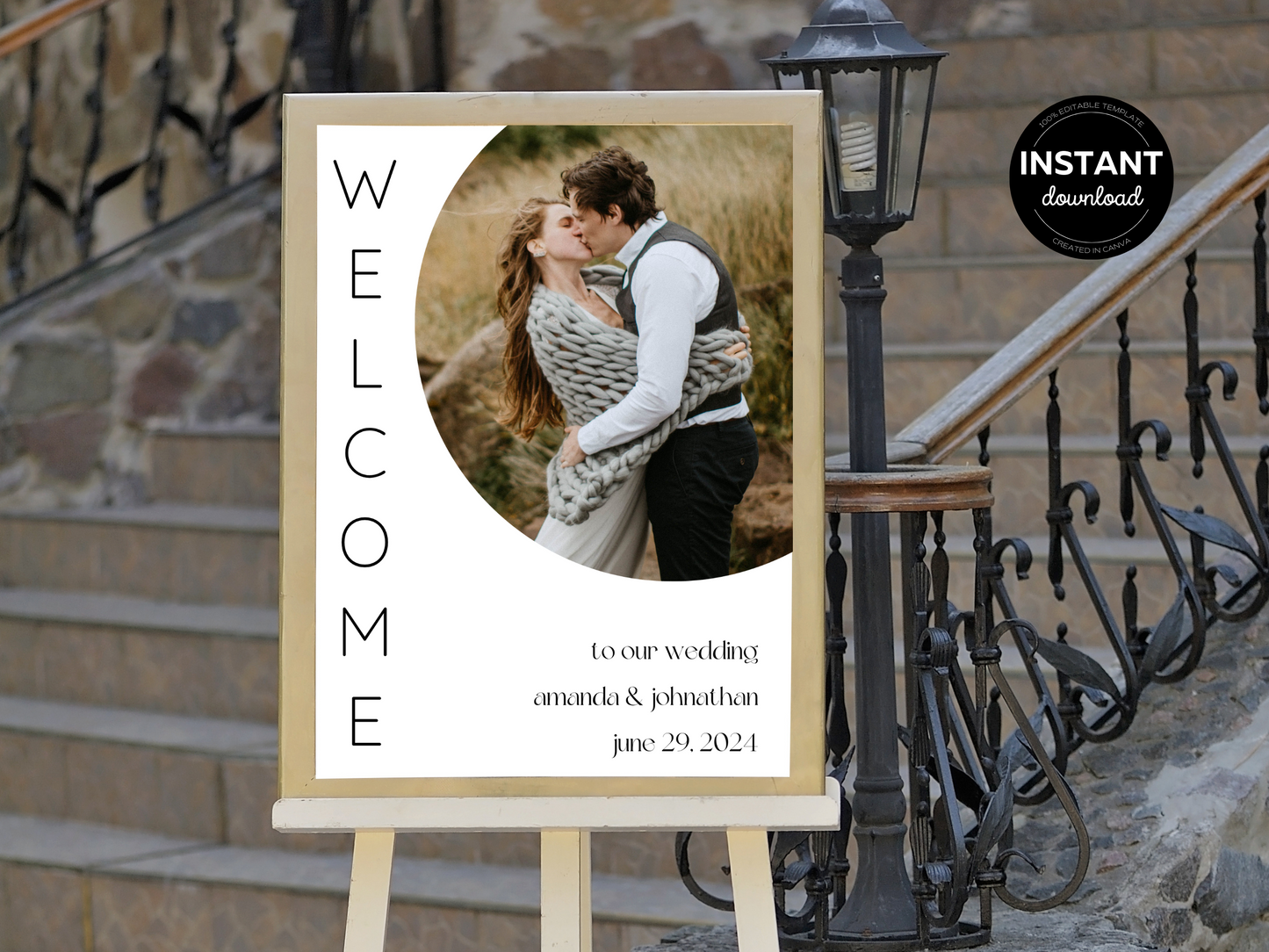Minimalist Photo Wedding Welcome Sign Template, Printable Templates