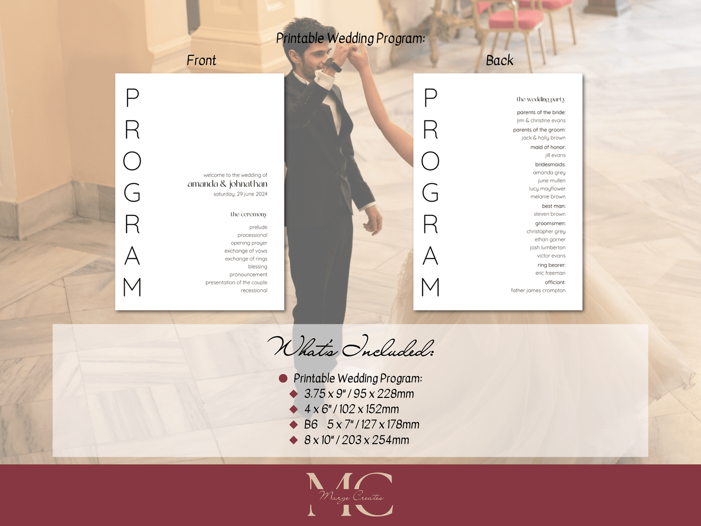 Minimalist Wedding Program Template, Printable Templates