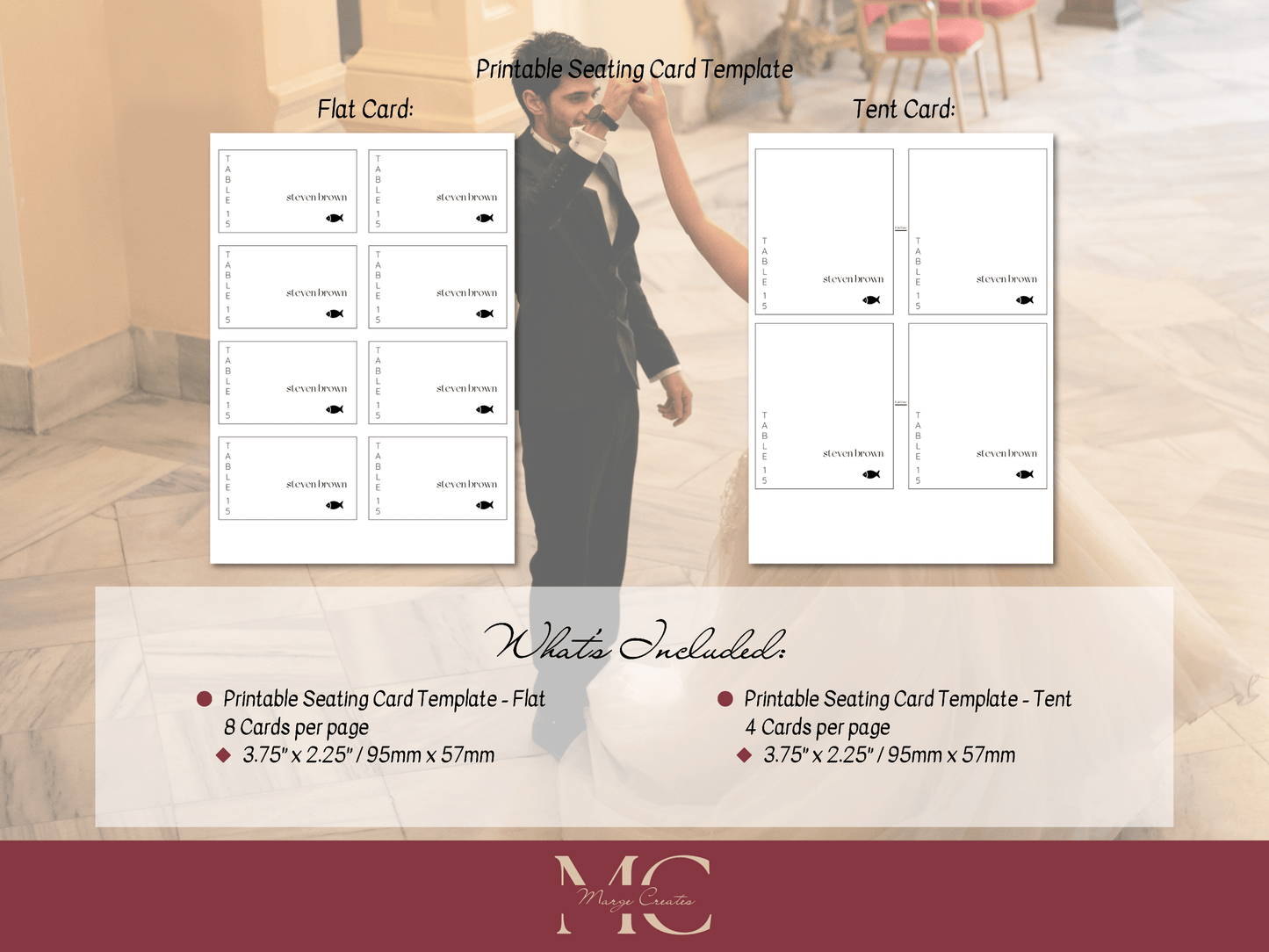 Minimalist Wedding Seating Card Template, Printable Templates