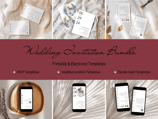 Minimalist Round Photo Wedding Invitation & Insert Card Template Bundle, Printable & Digital Templates