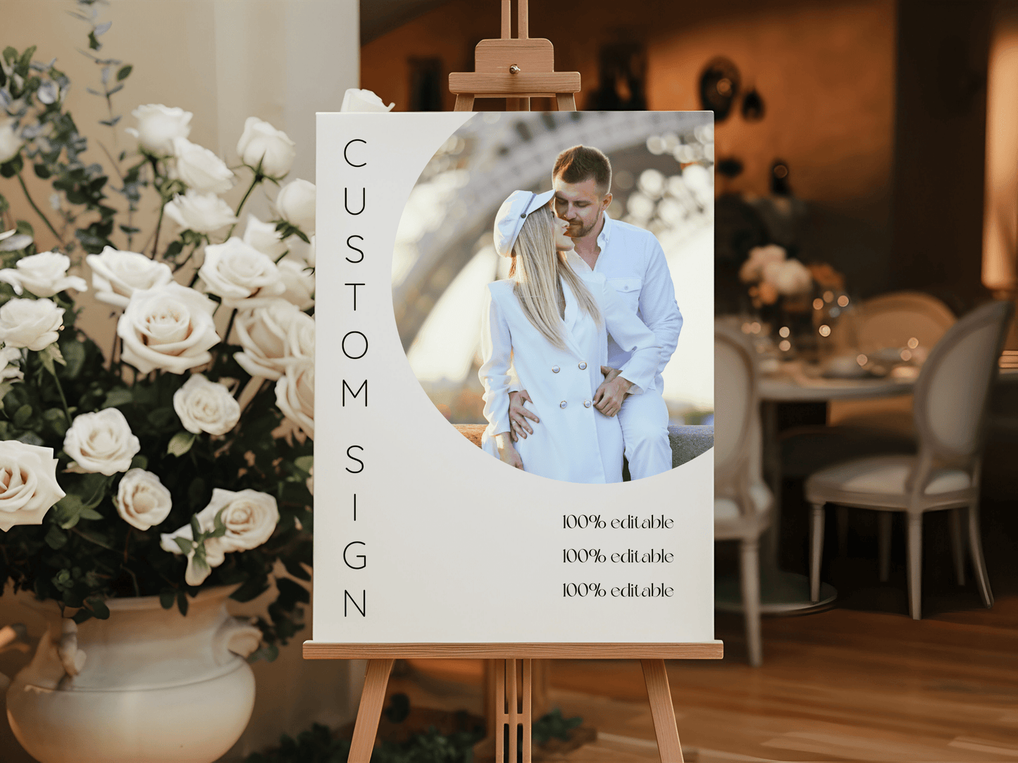 Minimalist Round Photo Wedding Sign Template Bundle, Printable Templates