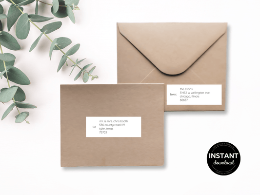 Minimalist Wedding Envelope Address Label Template, Printable Templates