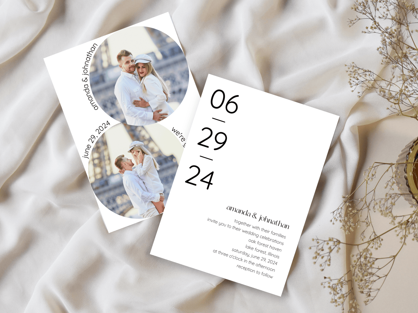 Minimalist Round Photo Wedding Invitation Template, Printable & Digital Templates