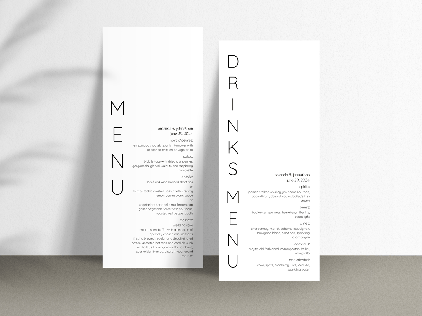 Minimalist Wedding Menu & Drinks Menu Template, Printable Template