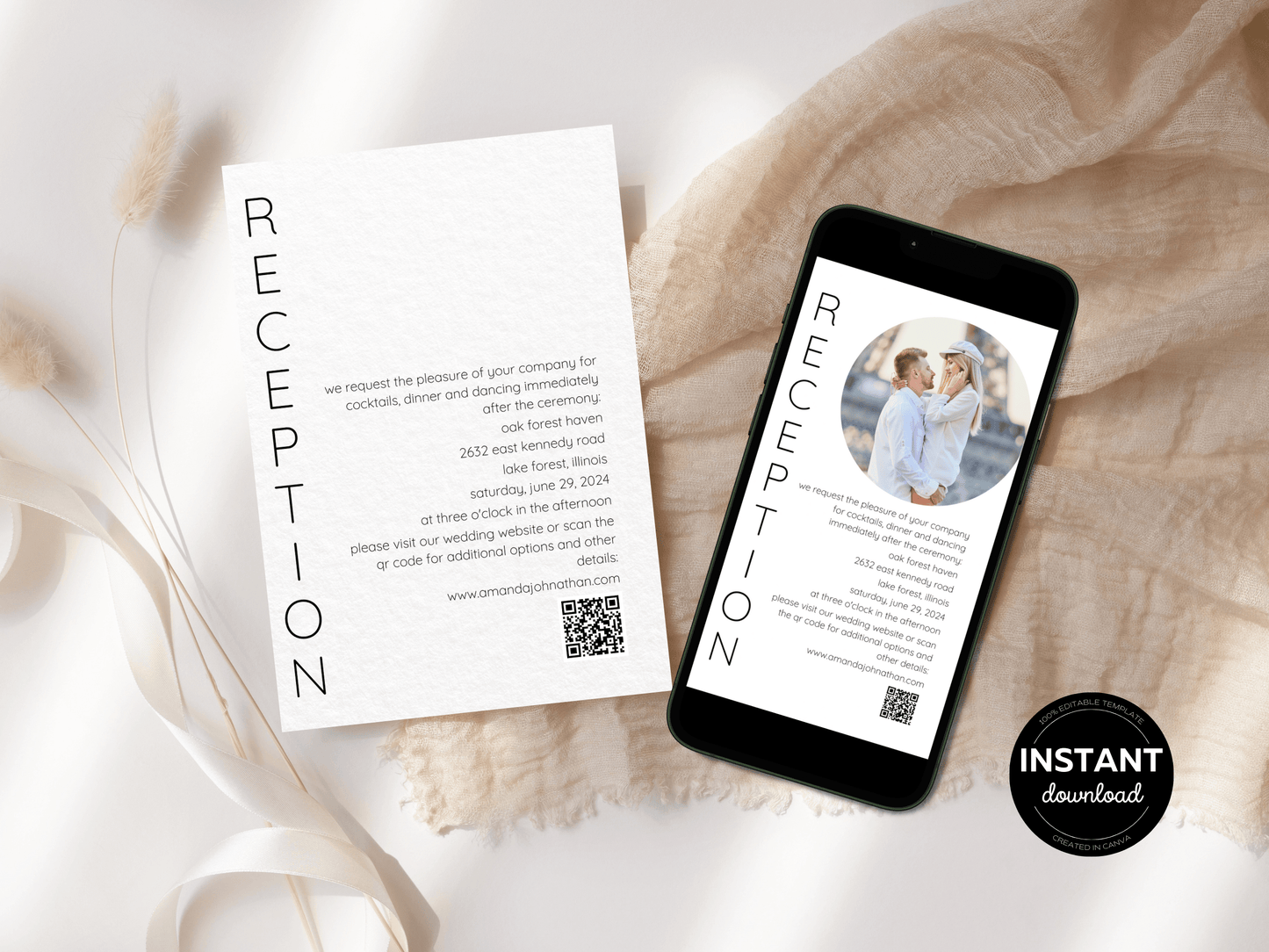 Minimalist Round Photo Wedding Reception Invitation Template, Printable & Digital Templates