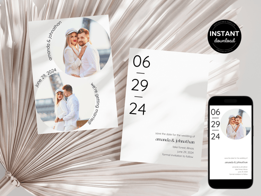 Minimalist Round Photo Wedding Save the Date Template, Printable & Digital Templates