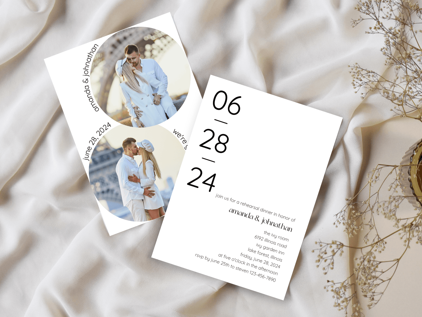 Minimalist Round Photo Wedding Rehearsal Dinner Invitation Template, Printable & Digital Templates