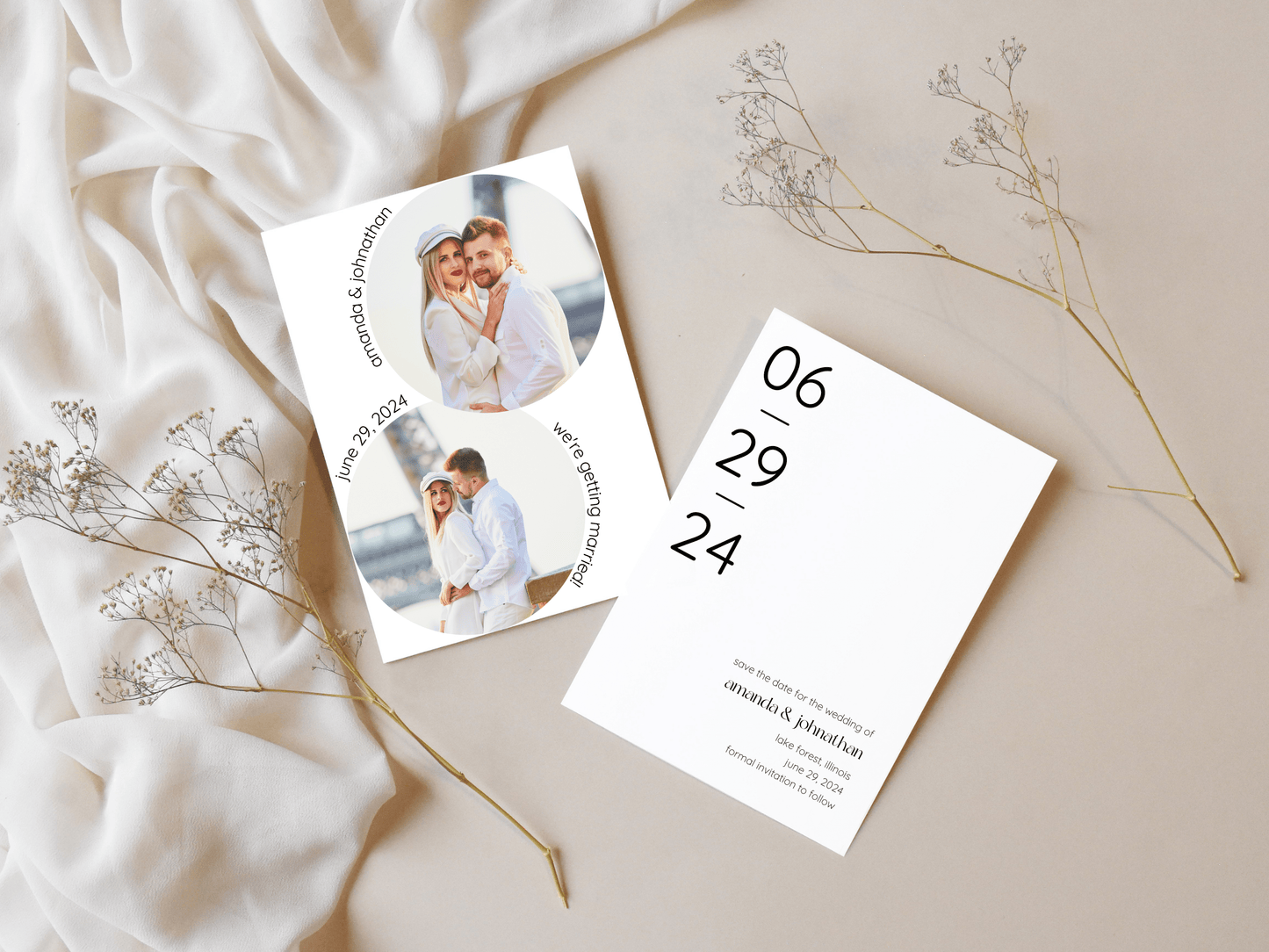 Minimalist Round Photo Wedding Save the Date Template, Printable & Digital Templates