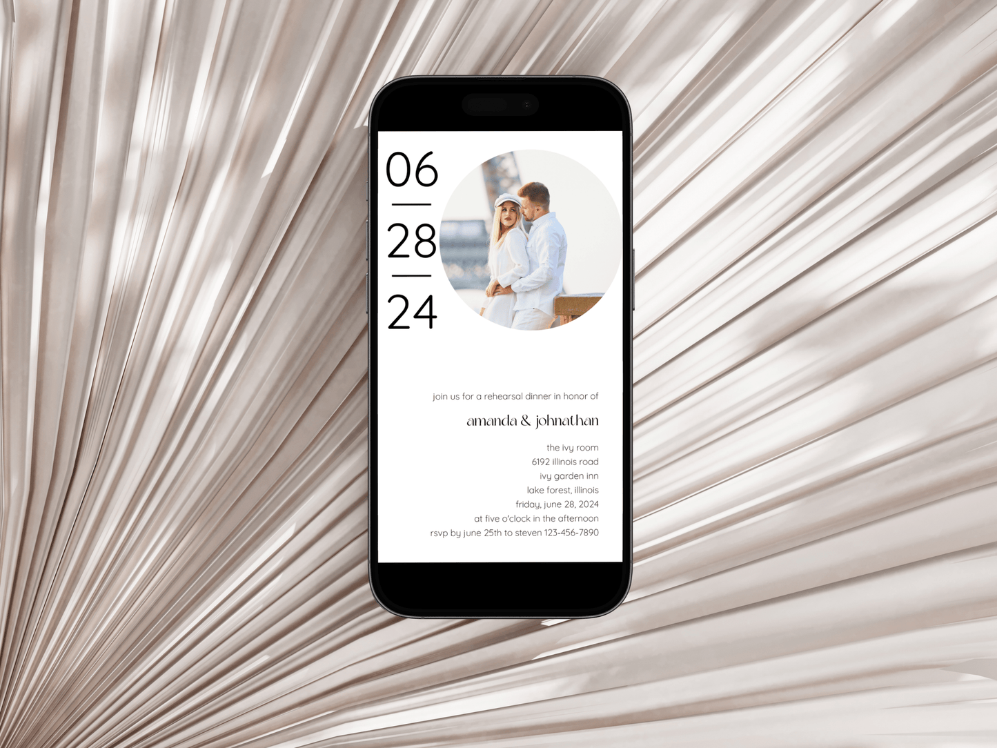 Minimalist Round Photo Wedding Rehearsal Dinner Invitation Template, Printable & Digital Templates