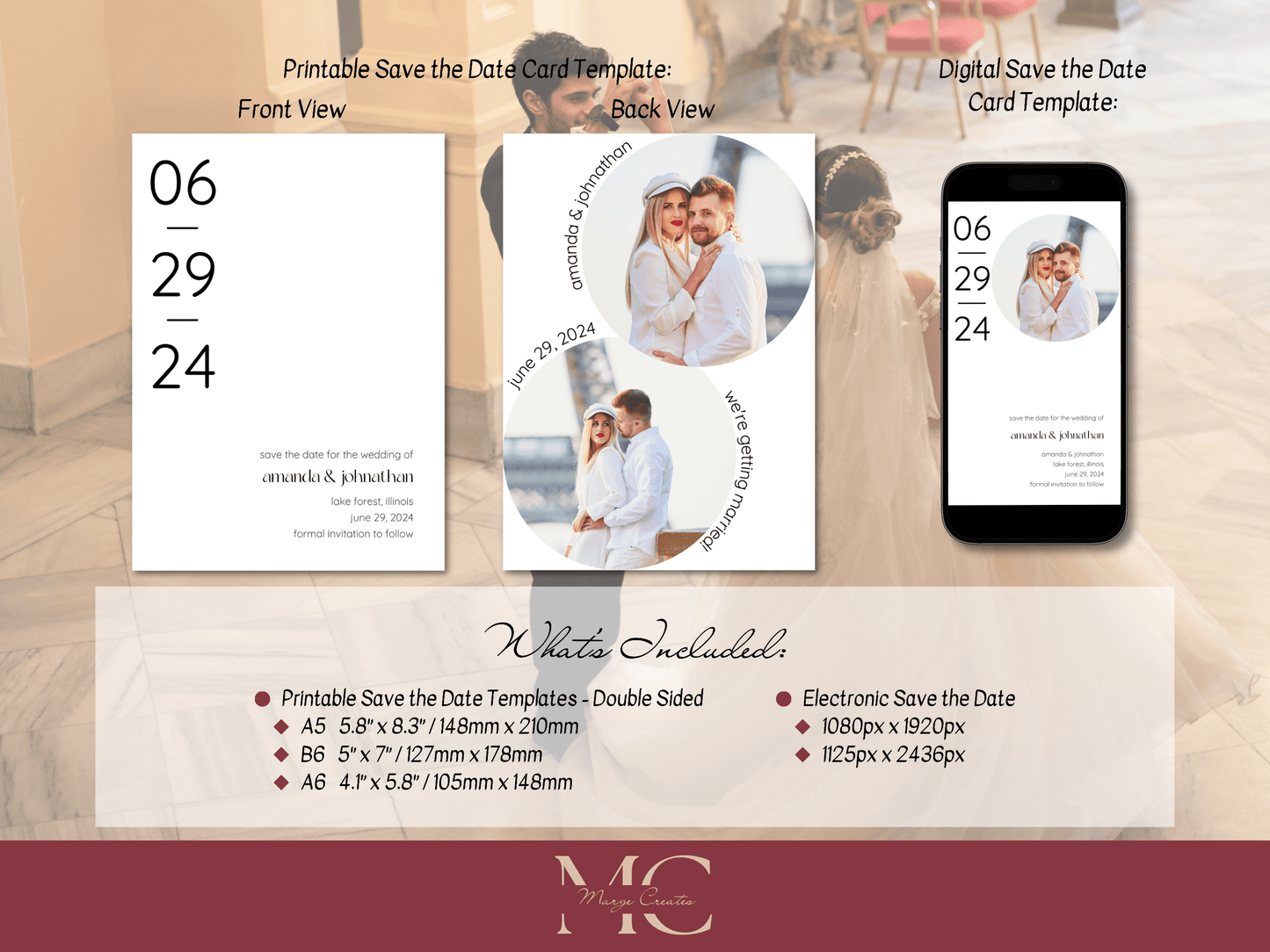 Minimalist Round Photo Wedding Save the Date Template, Printable & Digital Templates