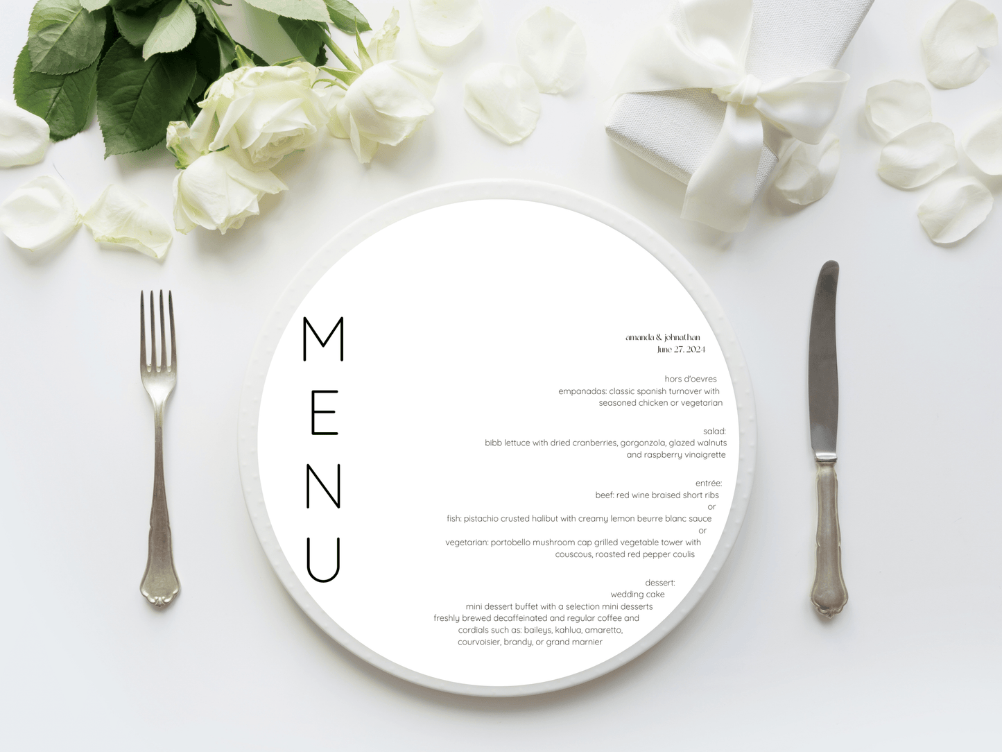 Minimalist Round Wedding Menu Template, Printable Templates