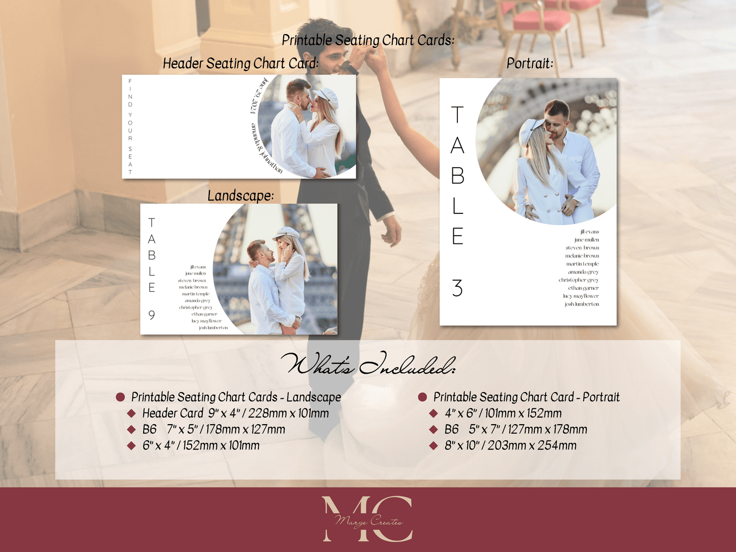 Minimalist Round Photo Wedding Seating Chart Card Template, Printable Templates