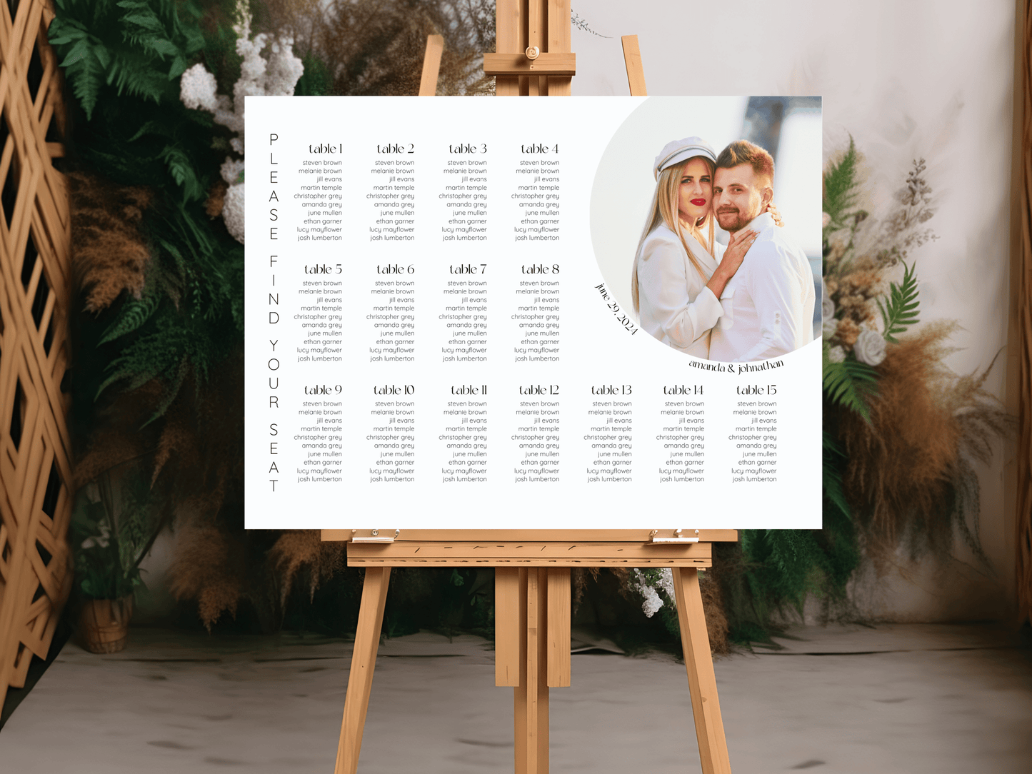 Minimalist Round Photo Wedding Seating Chart Template, Printable Templates