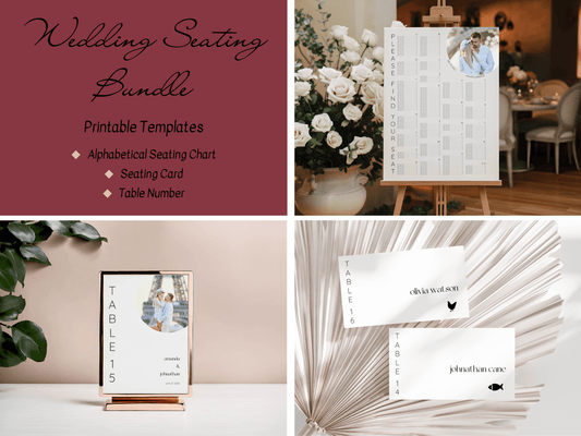 Minimalist Round Photo Wedding Seating Template Bundle with Alphabetical Seating Chart, Printable Templates