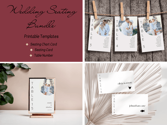 Minimalist Round Photo Wedding Seating Template Bundle with Seating Chart Card, Printable Templates