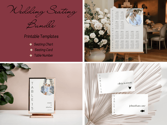 Minimalist Round Photo Wedding Seating Template Bundle with Seating Chart, Printable Templates