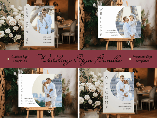 Minimalist Round Photo Wedding Sign Template Bundle, Printable Templates