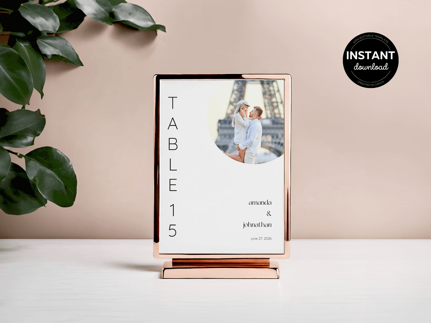 Minimalist Round Photo Wedding Table Number Template, Printable Templates