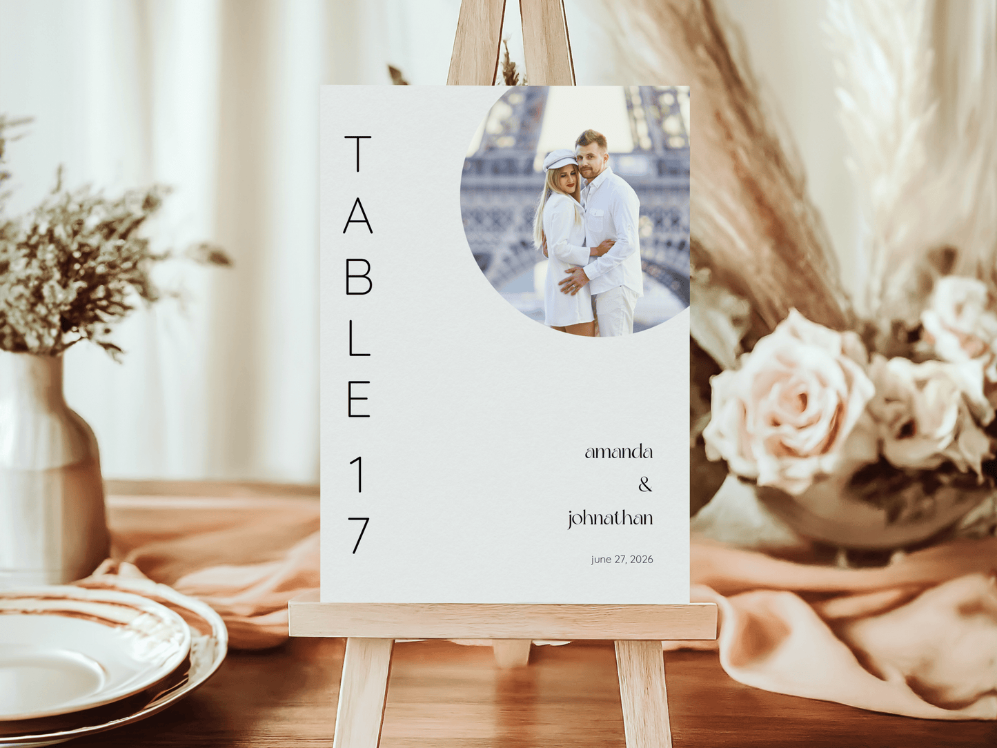 Minimalist Round Photo Wedding Table Number Template, Printable Templates