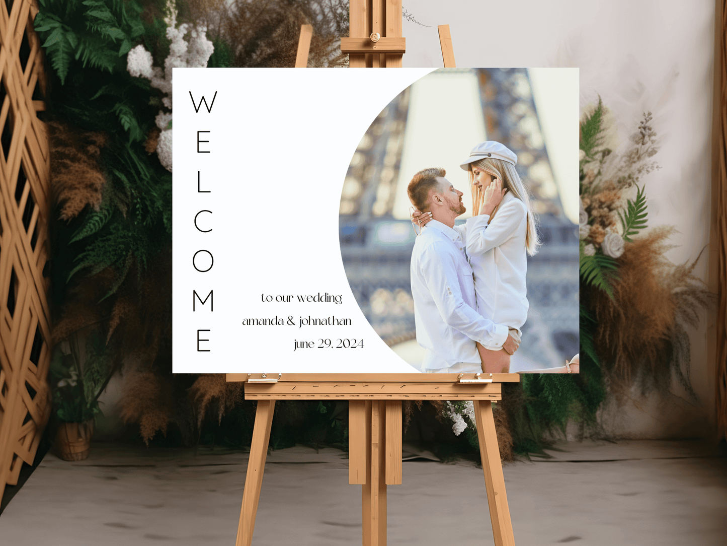 Minimalist Round Photo Wedding Welcome Sign Template, Printable Templates