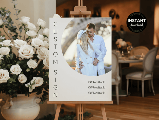 Minimalist Round Photo Wedding Custom Sign Template, Printable Templates