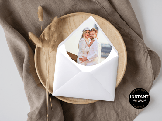 Minimalist Round Photo Wedding Envelope Liner Template, Design 1, Printable Templates