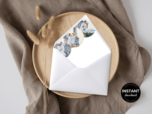 Minimalist Round Photo Wedding Envelope Liner Template, Design 2, Printable Templates