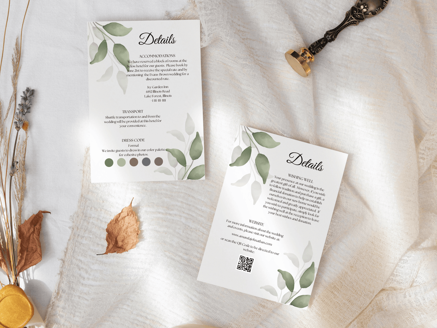 Watercolor Greenery Leaves Wedding Invitation Suite with Envelope Decoration Templates, Envelope Design 1 (WA), Printable Templates