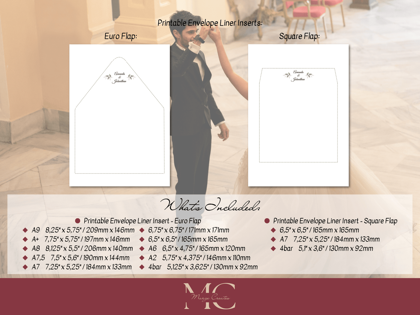 Watercolor Greenery Leaves Wedding Envelope Liner Template, Design 1, Printable Templates