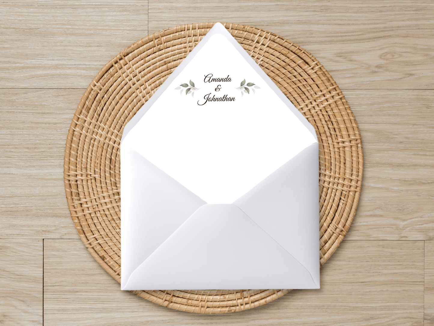 Watercolor Greenery Leaves Wedding Invitation Suite with Envelope Decoration Templates, Envelope Design 1 (WA), Printable Templates