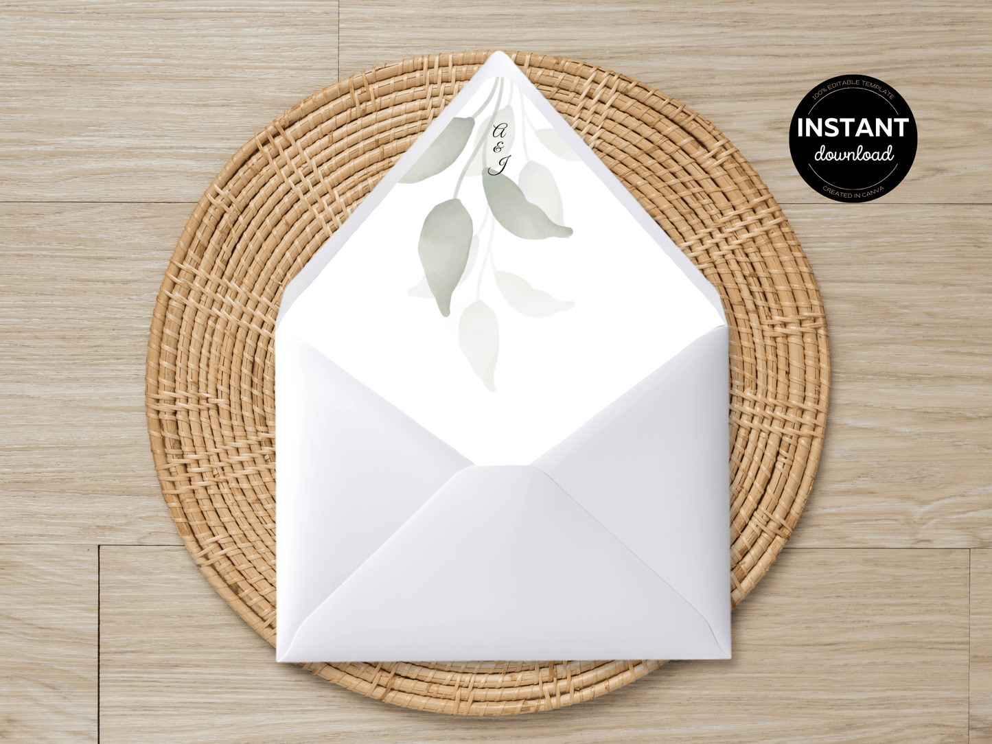 Watercolor Greenery Leaves Wedding Envelope Decoration Template Bundle, Envelope Design 2 (WA), Printable Templates