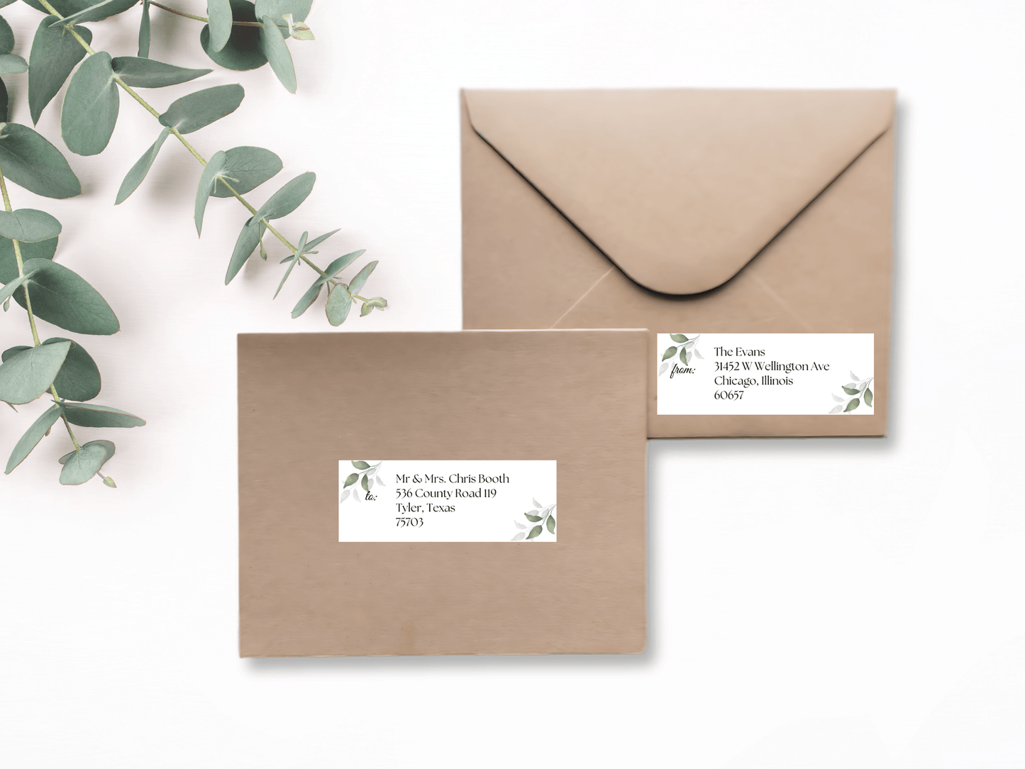 Watercolor Greenery Leaves Wedding Envelope Decoration Template Bundle, Envelope Design 1 (2Pc), Printable Templates