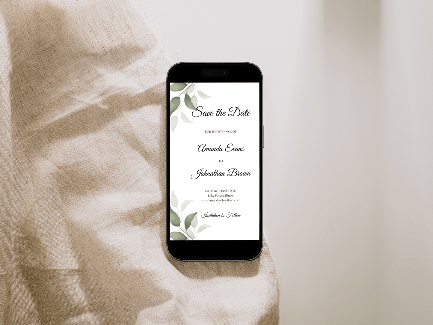 Watercolor Greenery Leaves Save the Date Templates, Printable & Digital Templates