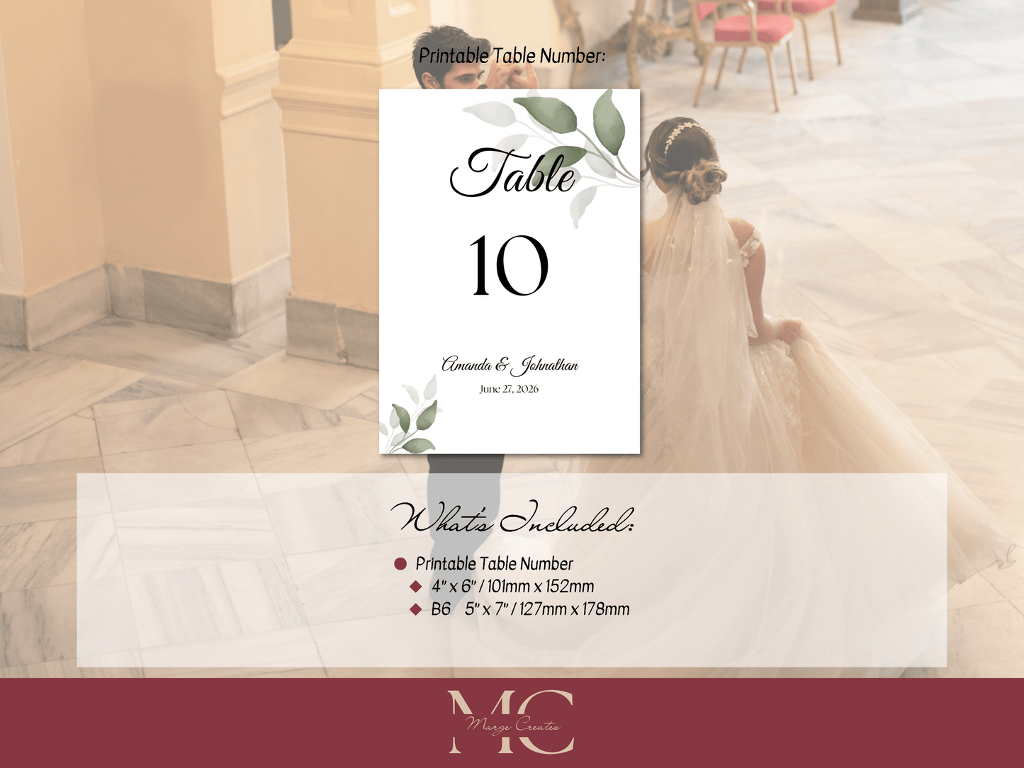 Watercolor Greenery Leaves Wedding Table Number Templates, Printable Templates