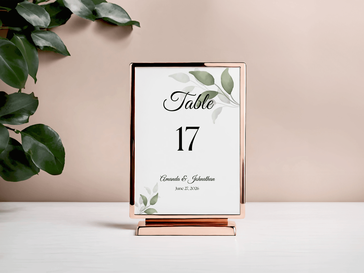 Watercolor Greenery Leaves 7Pc Wedding Reception Bundle with Seating Chart, Printable Templates