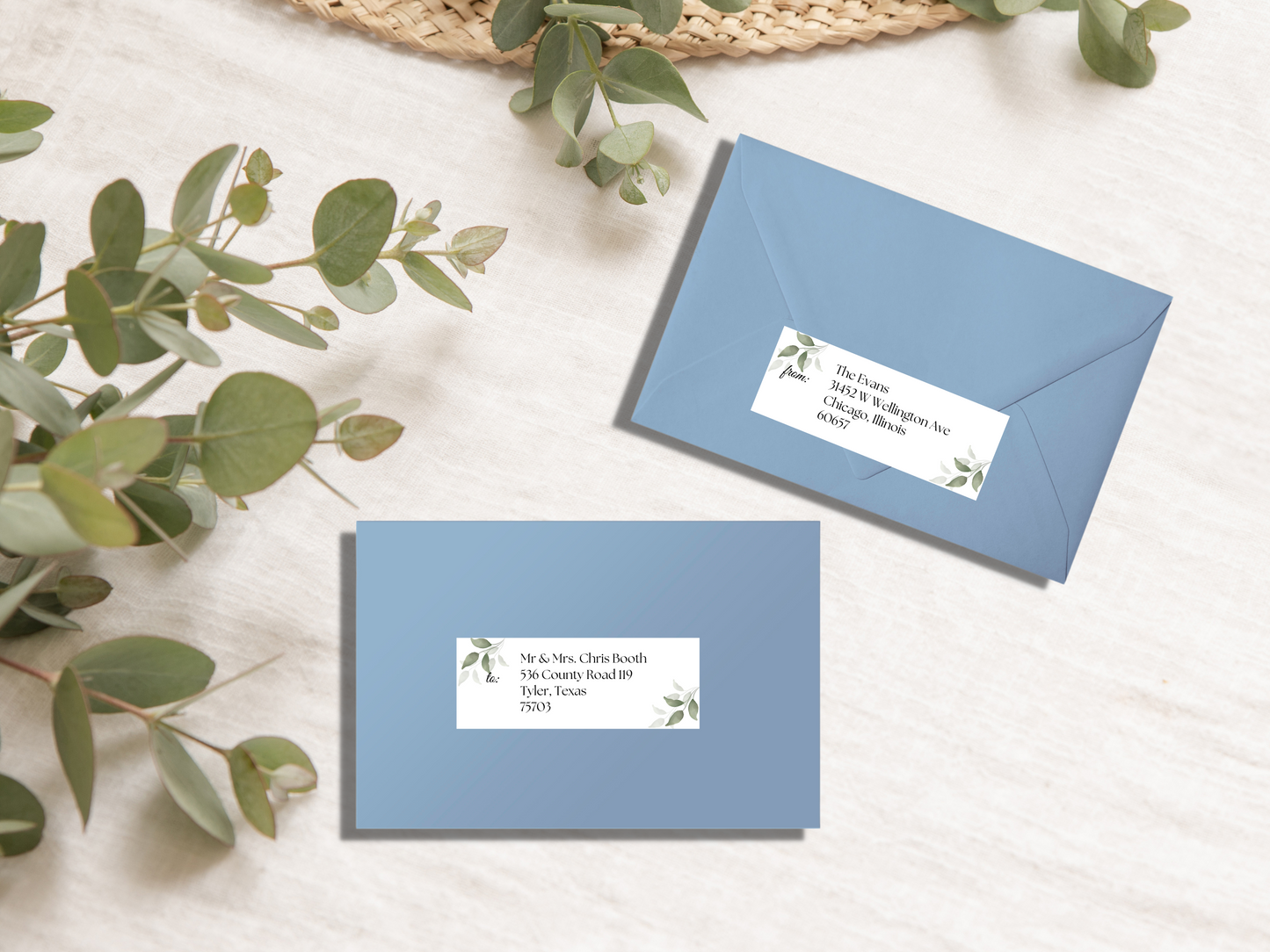 Watercolor Greenery Leaves Wedding Envelope Address Label Templates, Printable Templates
