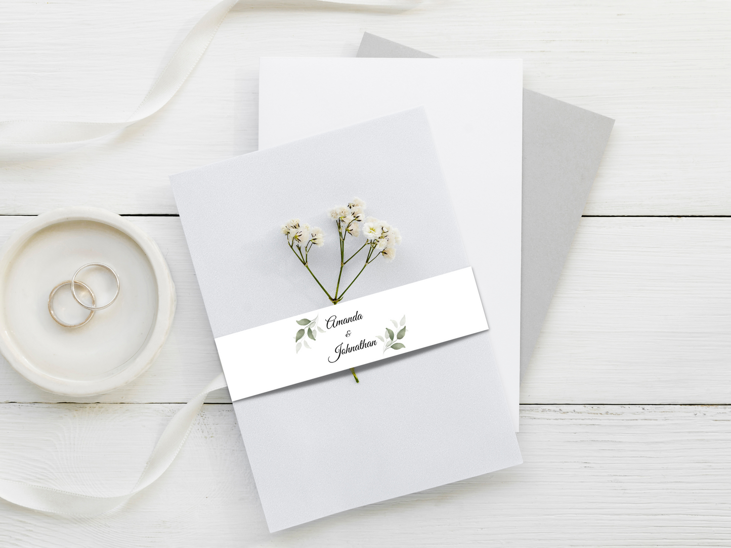 Watercolor Greenery Leaves Wedding Envelope Decoration Template Bundle, Printable Templates