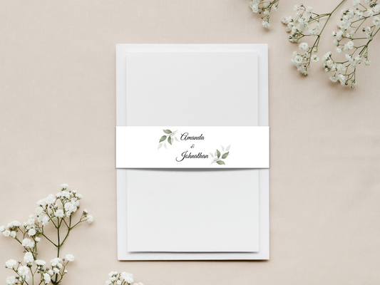 Watercolor Greenery Leaves Wedding Belly Band Templates, Printable Templates