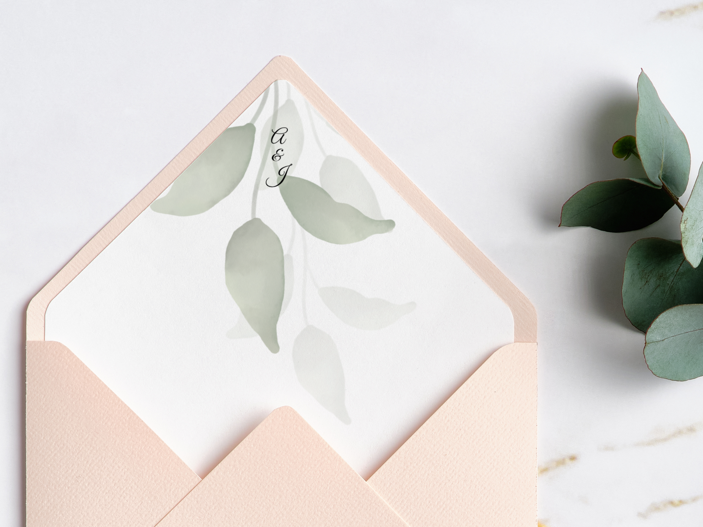 Watercolor Greenery Leaves Wedding Envelope Liners Templates, Printable Templates