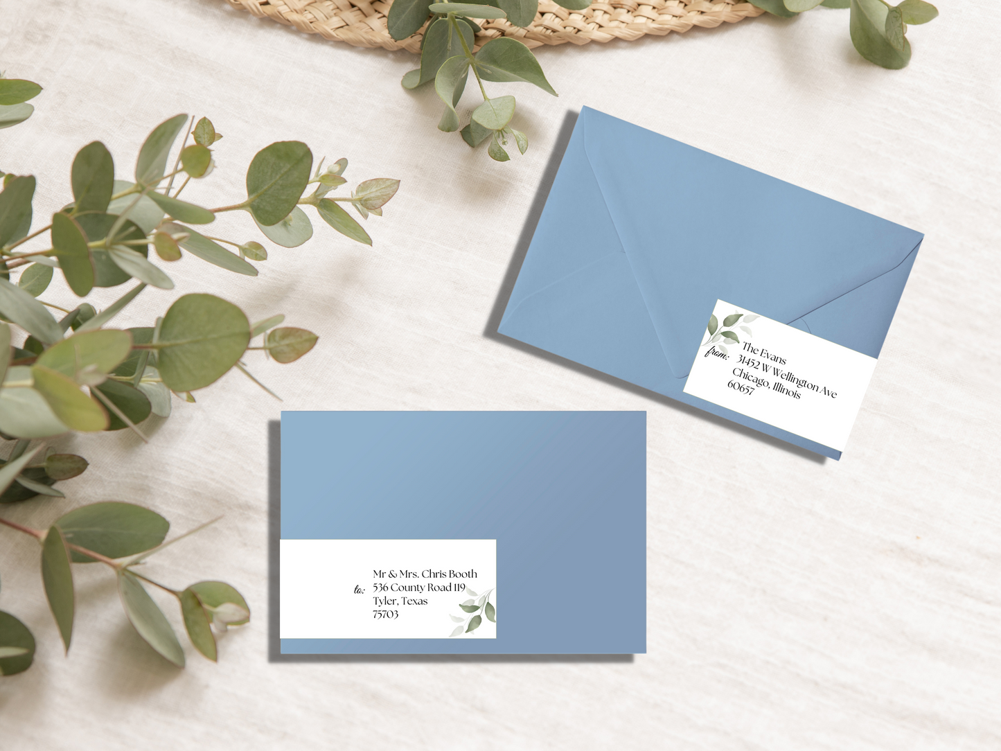Watercolor Greenery Leaves Wedding Wrap Around Address Label Templates, Printable Templates