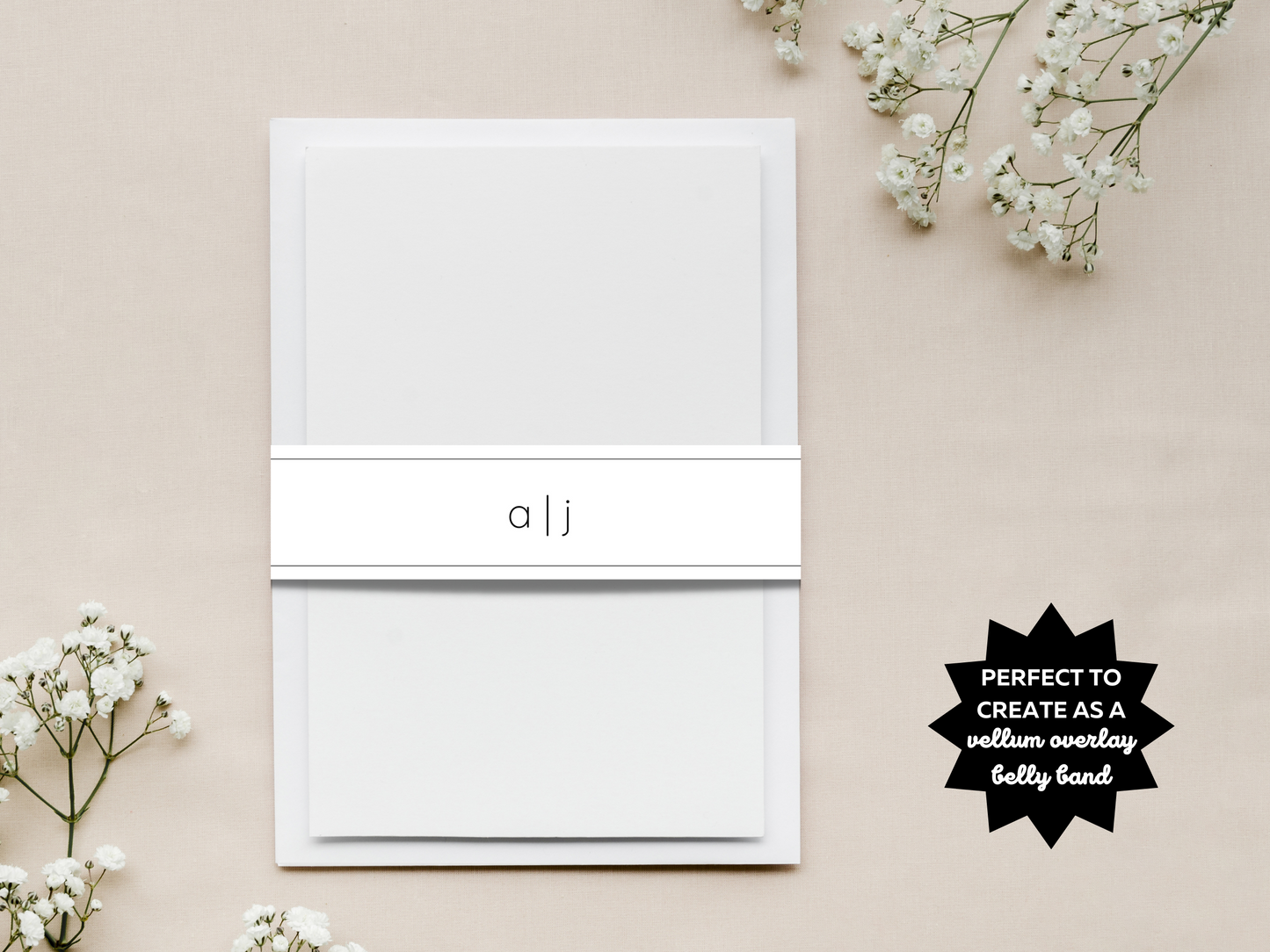 Minimalist Wedding Belly Band Template, Printable Templates