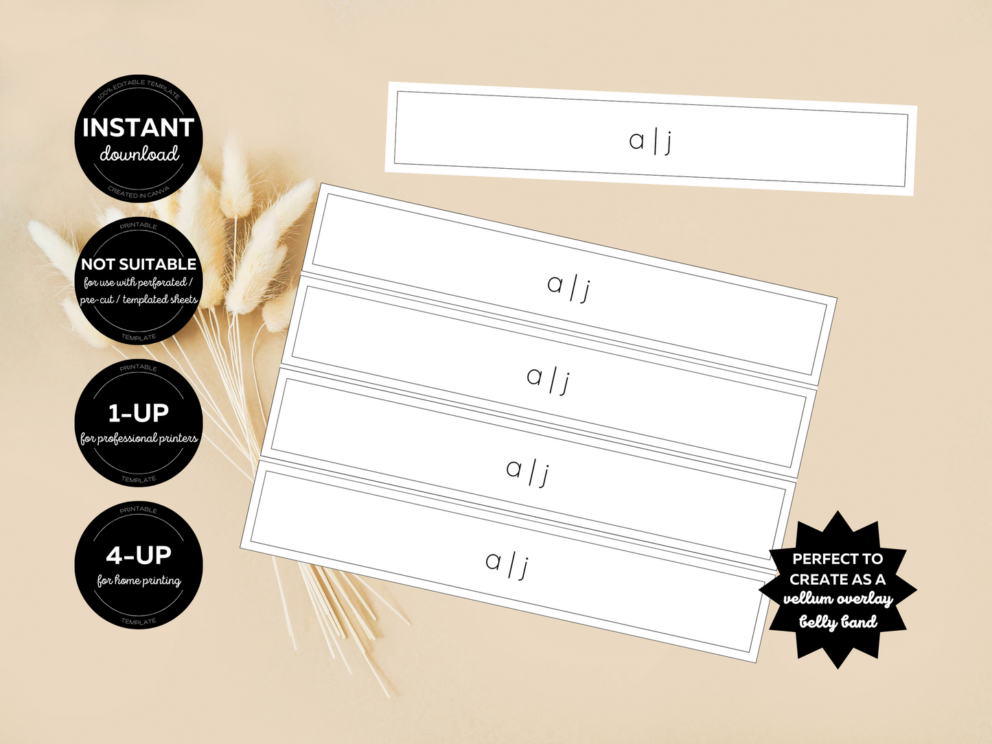 Minimalist Wedding Belly Band Template, Printable Templates