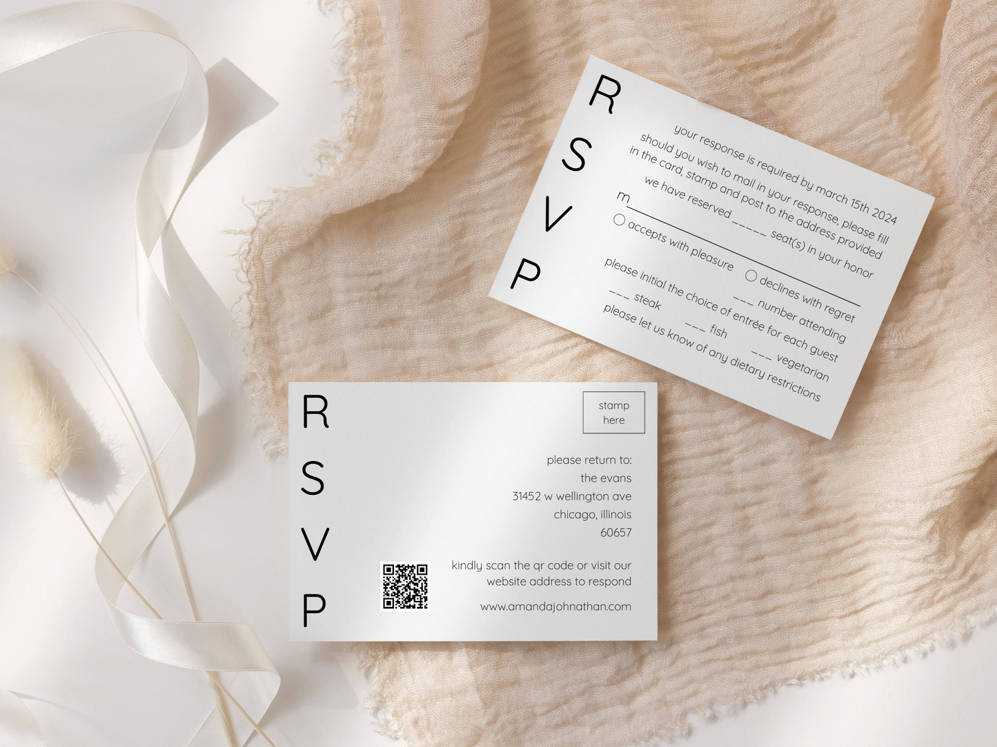 Minimalist Wedding RSVP Insert Template, Printable & Digital Templates