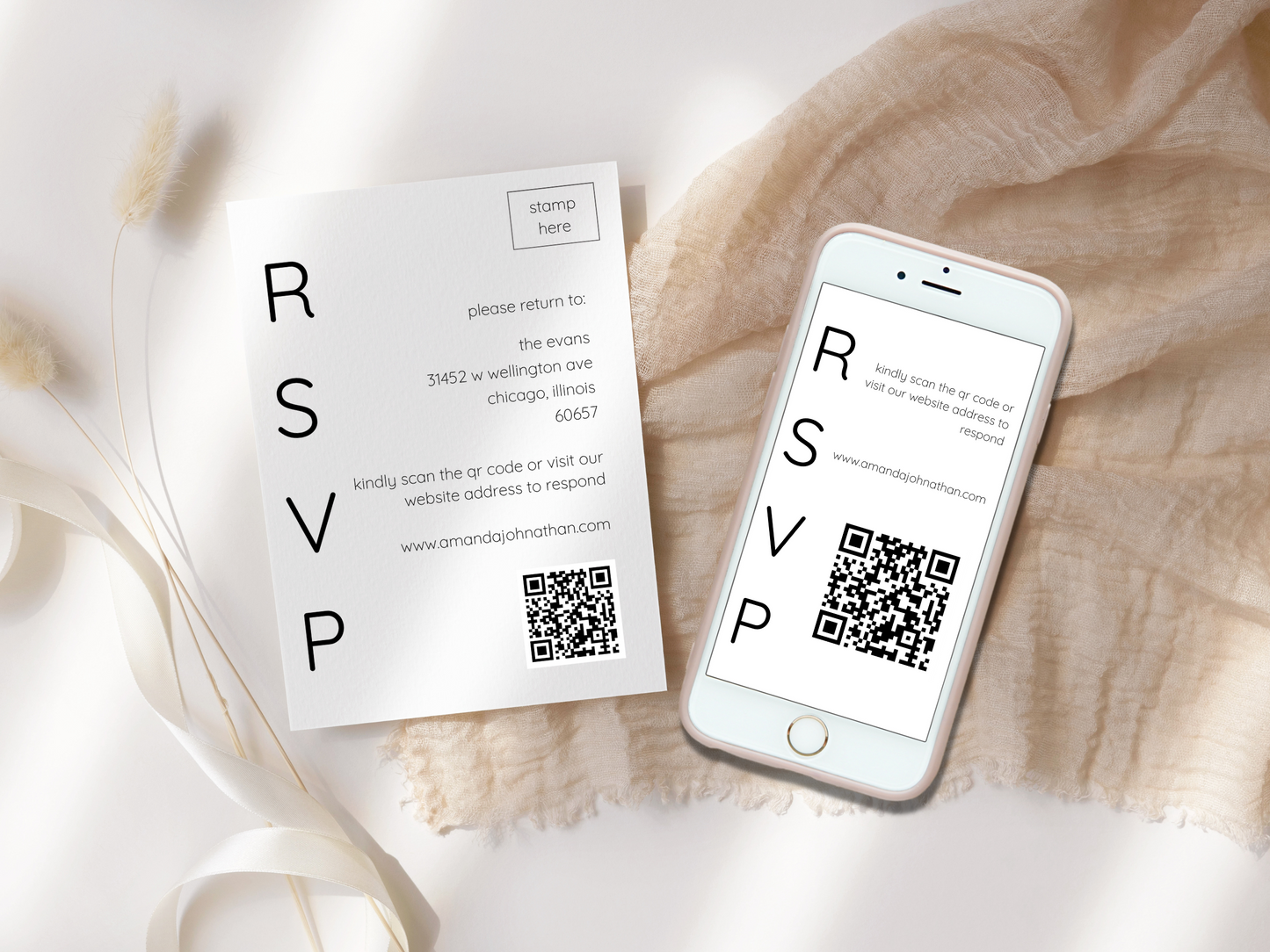 Minimalist Wedding RSVP Insert Template, Printable & Digital Templates