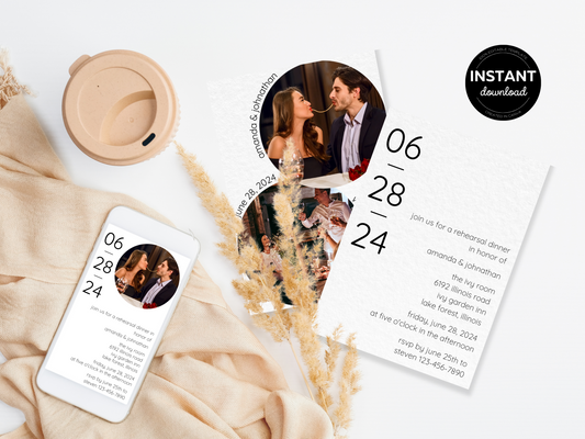 Minimalist Photo Wedding Rehearsal Dinner Invitation Template, Printable & Digital Templates