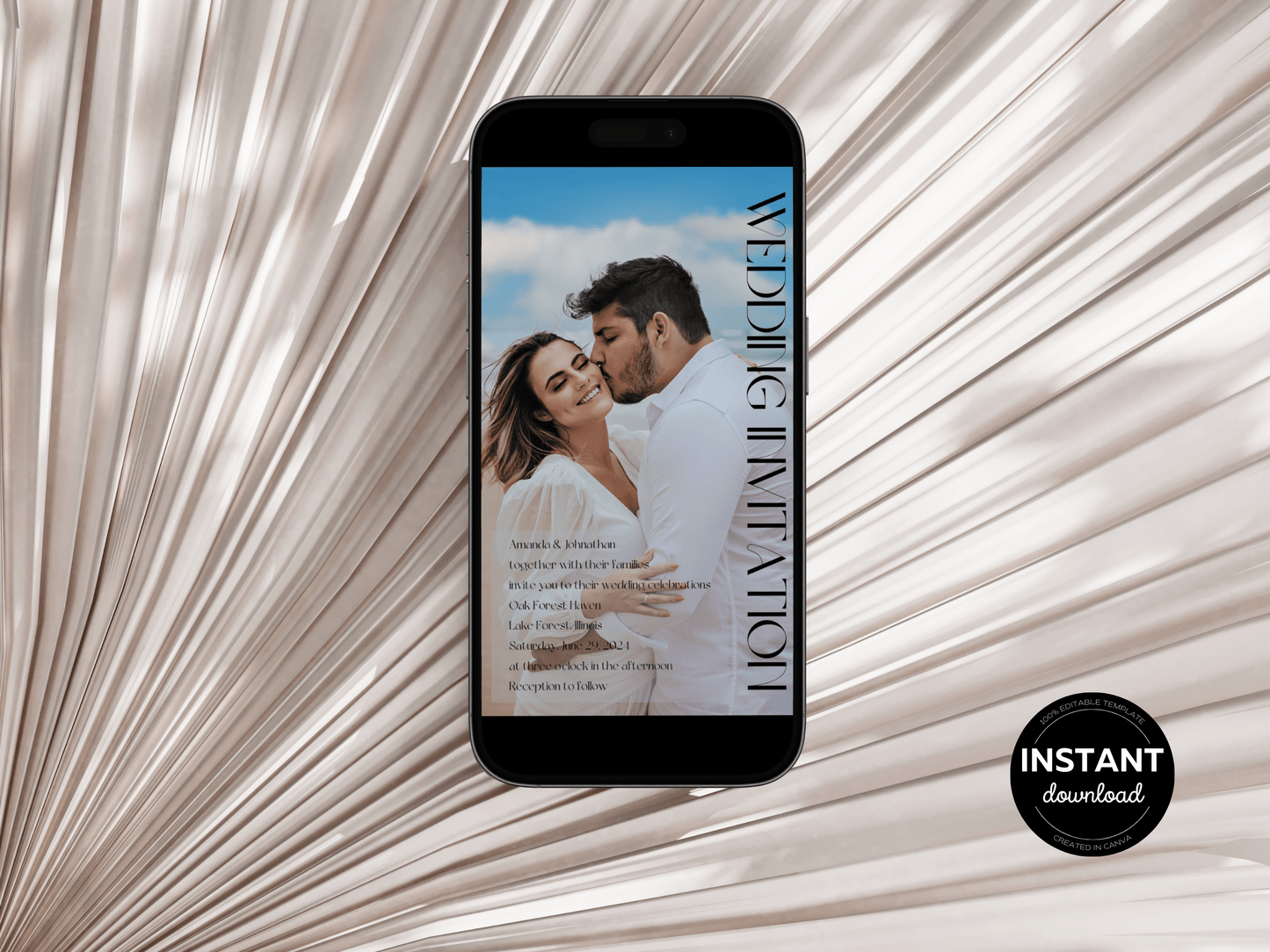 Modern Minimalist Photo Wedding Evite & Insert Cards Template Bundle, Digital Templates