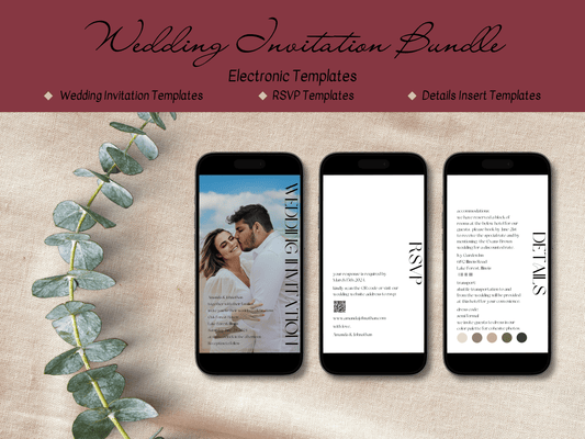 Modern Minimalist Photo Wedding Evite & Insert Cards Template Bundle, Digital Templates