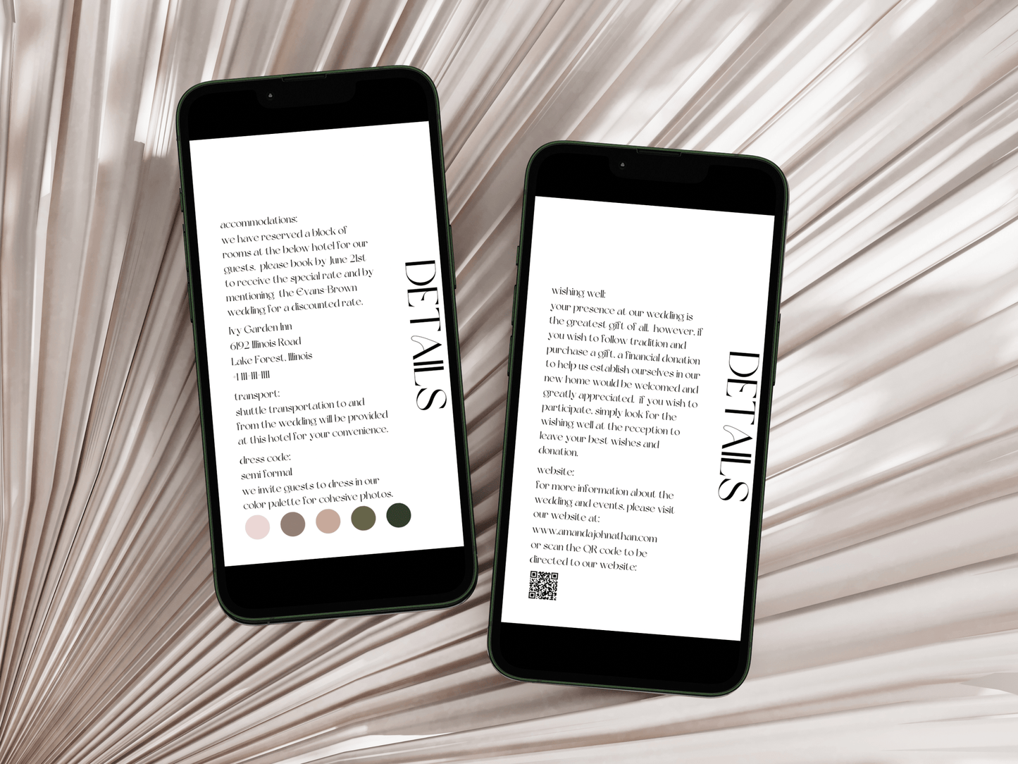 Modern Minimalist Wedding Details Insert Templates, Printable & Digital Templates